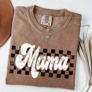 NEW Retro Checkered Mama Graphic Tee Shirt Trendy